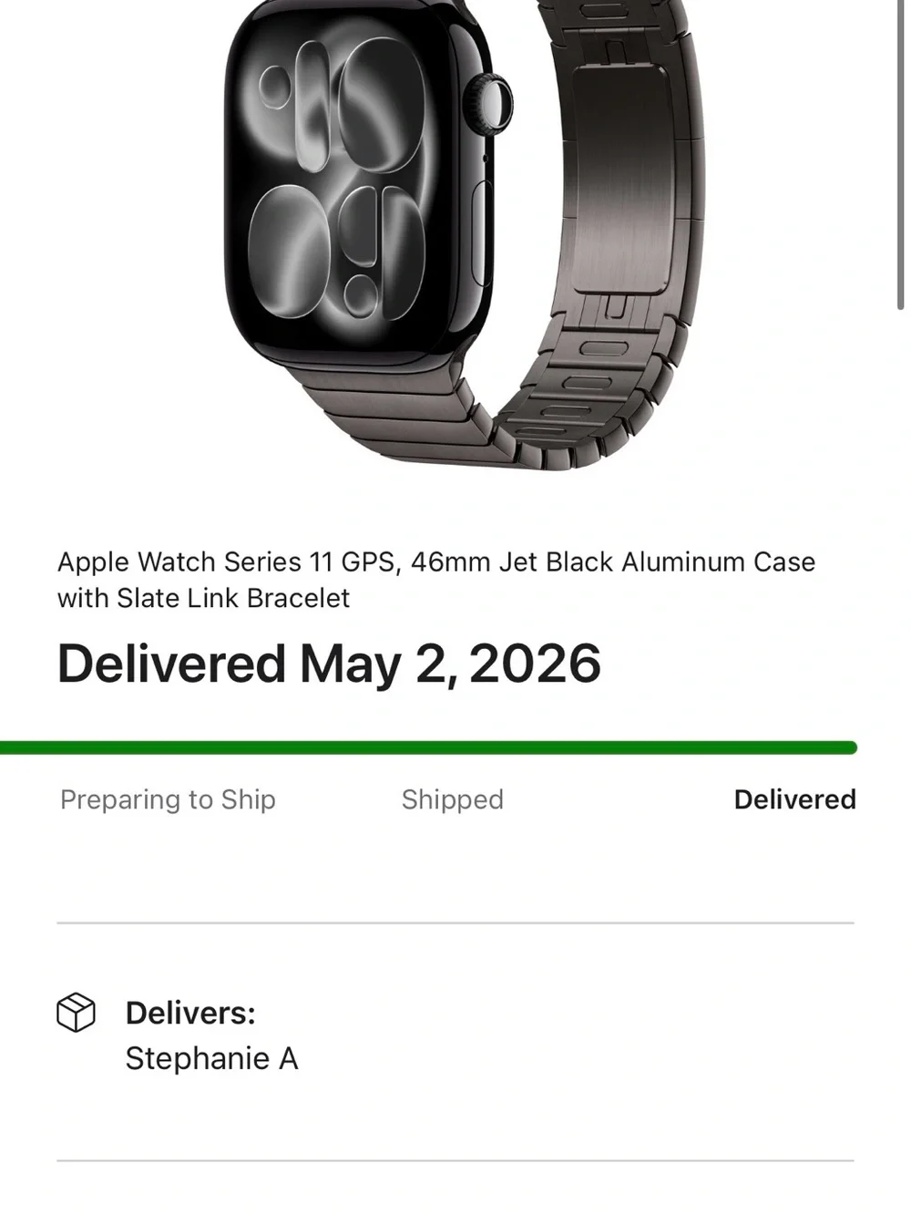 Apple Watch 11 GPS 46mm Jet Black aluminum, Link Bracelet, REALTREE Camo band